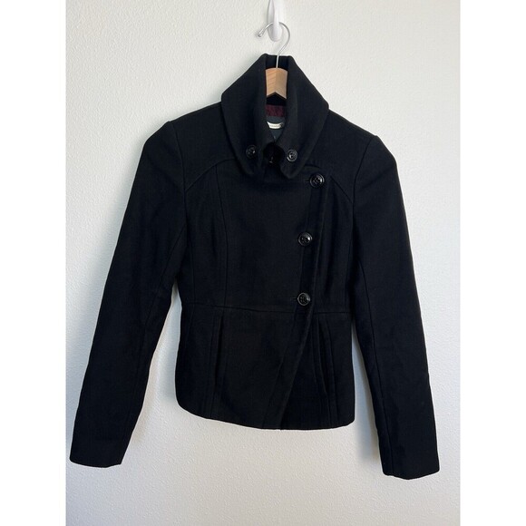 Marcs Black Wool Blend High Collar Military Style Peplum Back Jacket Size 4 - Picture 1 of 11